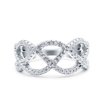 Weave Infinity Half Eternity Petite Ring Wedding Band Round Pave Simulated CZ 925 Sterling Silver (10mm)